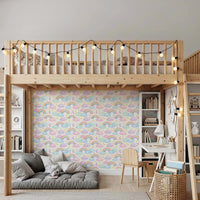 Pastel Rainbow and Sleepy Clouds Nursery Wallpaper Wallpaper⁠
