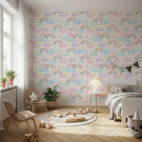 Pastel Rainbow and Sleepy Clouds Nursery Wallpaper Wallpaper⁠