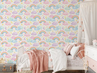 Pastel Rainbow and Sleepy Clouds Nursery Wallpaper Wallpaper⁠