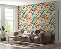 Whimsical Retro Space Age Pattern for Kids Wallpaper⁠