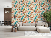 Whimsical Retro Space Age Pattern for Kids Wallpaper⁠