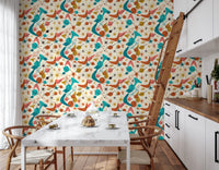 Whimsical Retro Space Age Pattern for Kids Wallpaper⁠