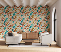 Whimsical Retro Space Age Pattern for Kids Wallpaper⁠