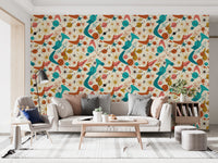 Whimsical Retro Space Age Pattern for Kids Wallpaper⁠