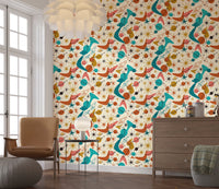 Whimsical Retro Space Age Pattern for Kids Wallpaper⁠
