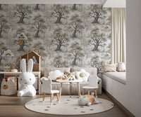 Misty Forest Watercolor Tree Mural Wallpaper⁠