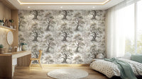 Misty Forest Watercolor Tree Mural Wallpaper⁠