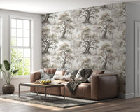 Misty Forest Watercolor Tree Mural Wallpaper⁠