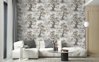 Misty Forest Watercolor Tree Mural Wallpaper⁠