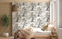 Misty Forest Watercolor Tree Mural Wallpaper⁠
