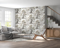 Misty Forest Watercolor Tree Mural Wallpaper⁠