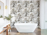 Misty Forest Watercolor Tree Mural Wallpaper⁠