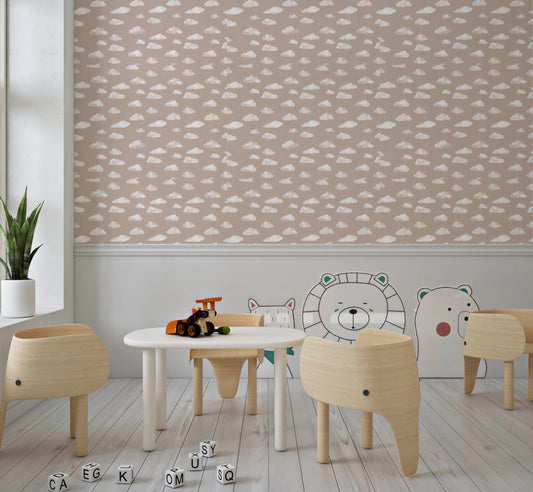 Dreamy Beige Clouds Nursery Pattern Wallpaper⁠