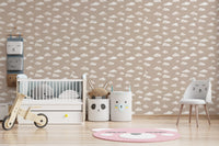 Two-tone cloud wallpaper with creamy white clouds on a muted taupe ground