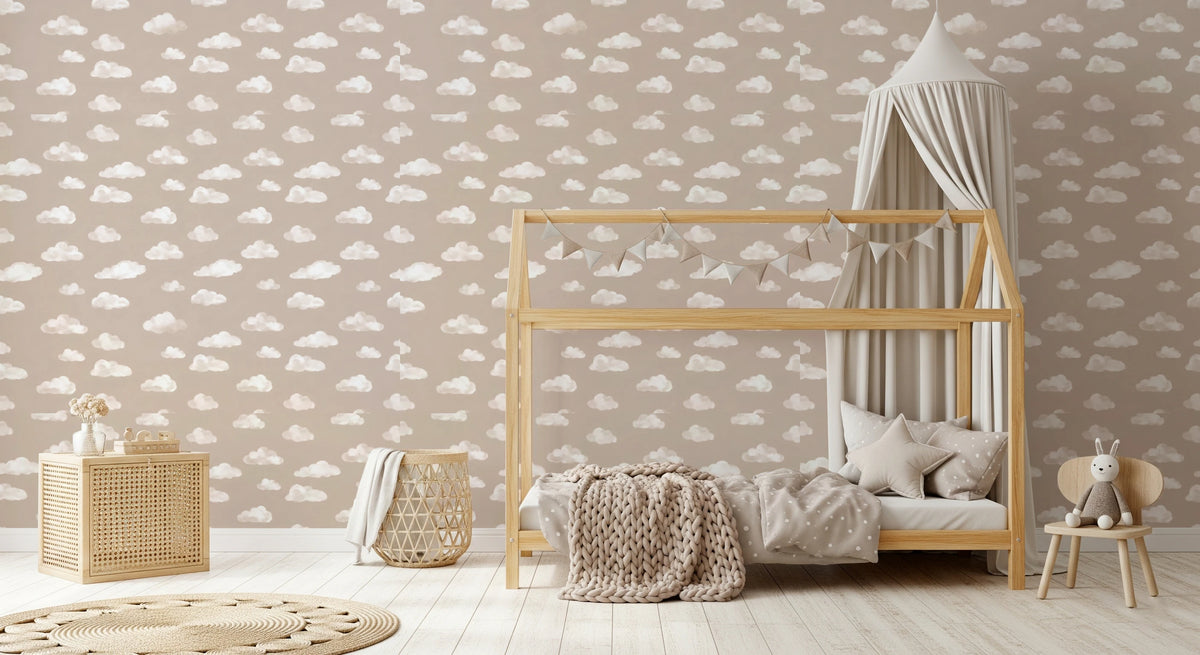 Watercolor cloud wallpaper with white clouds on a calm beige background