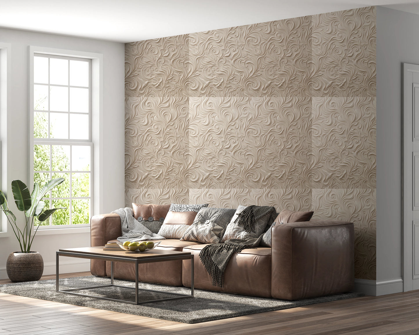 Elegant Cream Swirls Embossed Pattern Wallpaper Wallpaper⁠