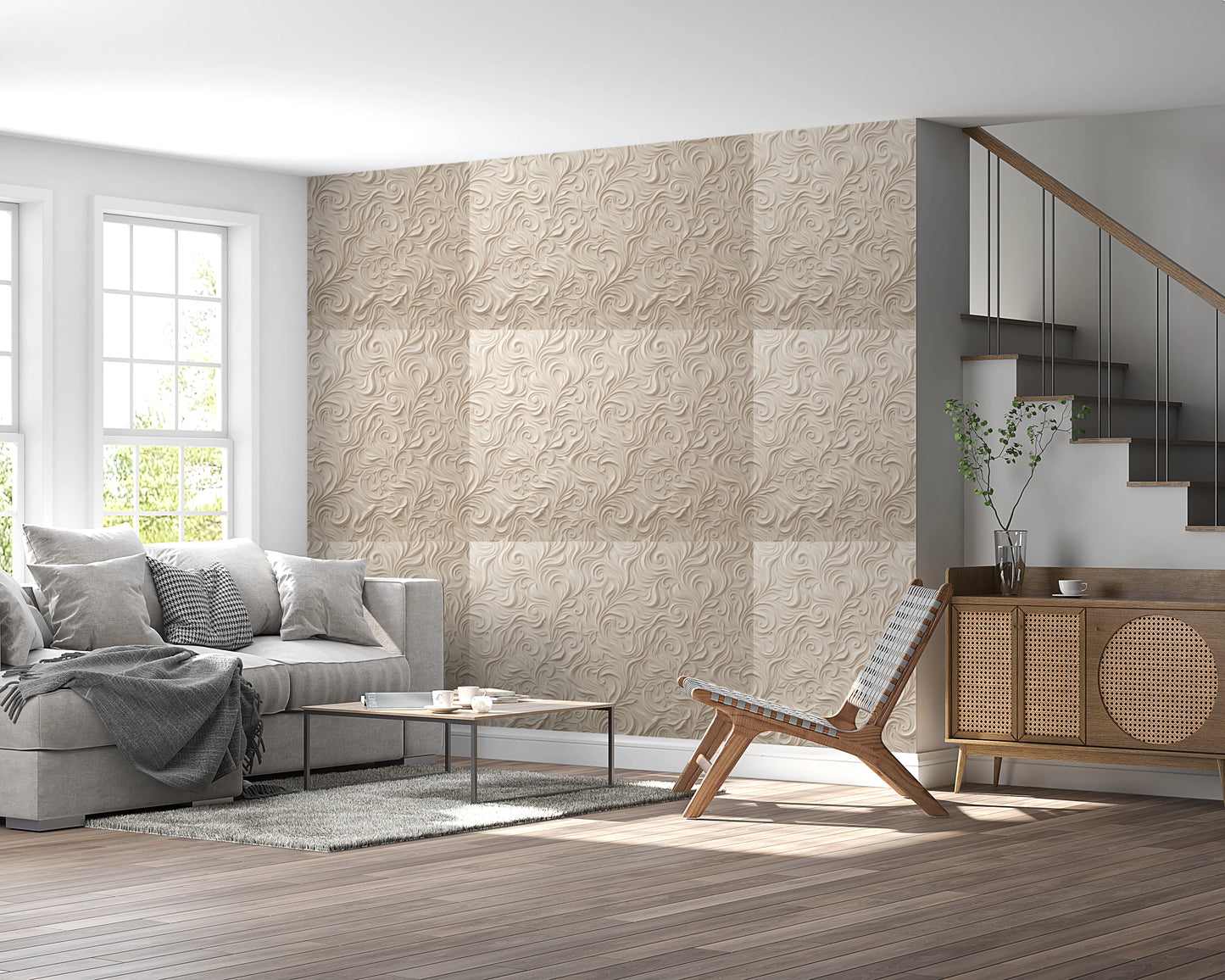 Elegant Cream Swirls Embossed Pattern Wallpaper Wallpaper⁠
