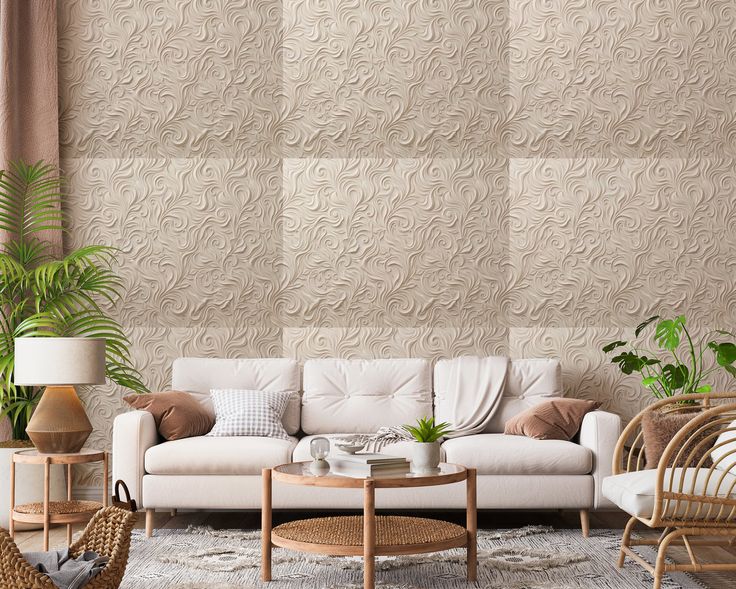 Elegant Cream Swirls Embossed Pattern Wallpaper Wallpaper⁠
