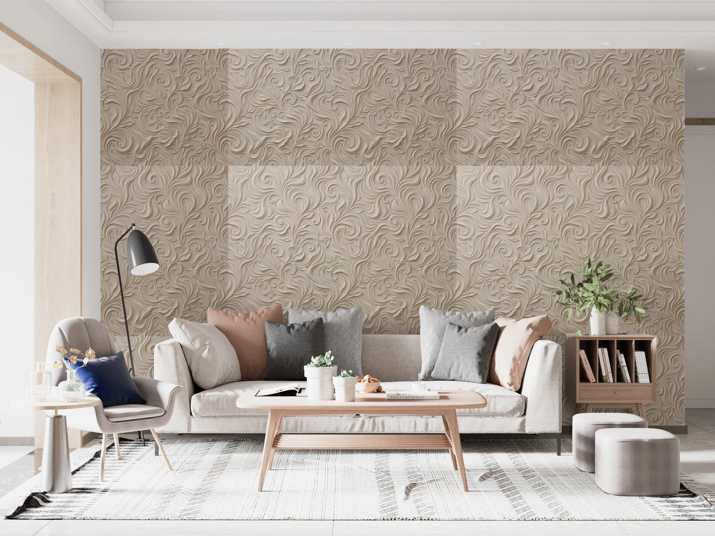 Elegant Cream Swirls Embossed Pattern Wallpaper Wallpaper⁠