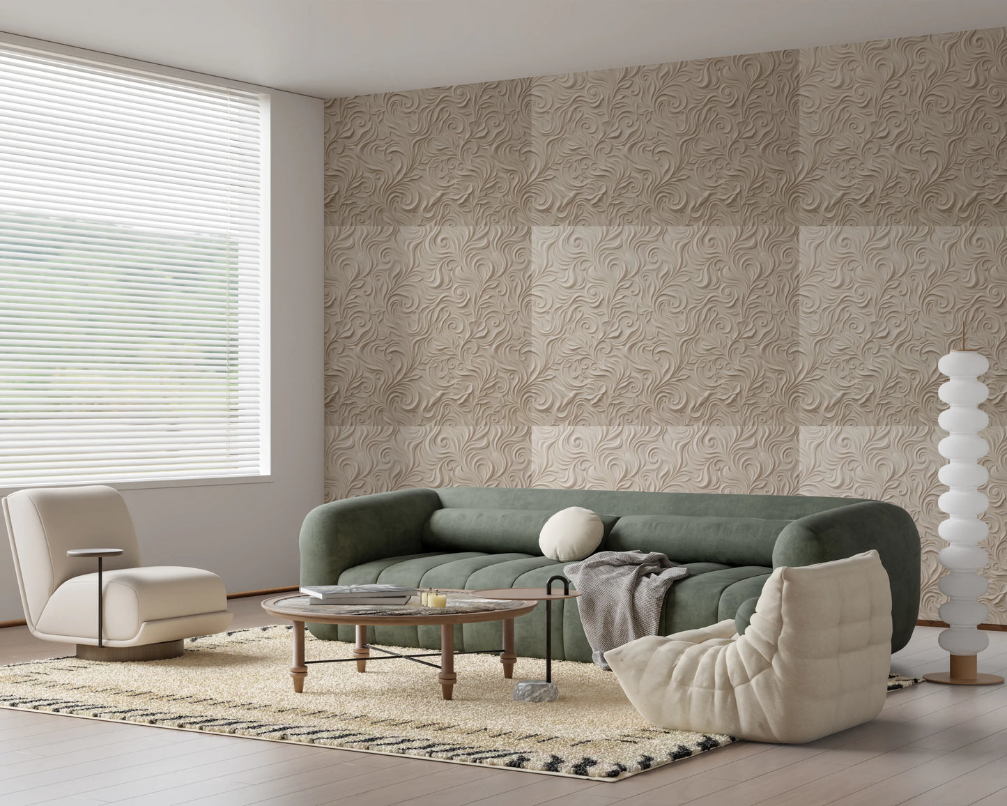 Elegant Cream Swirls Embossed Pattern Wallpaper Wallpaper⁠