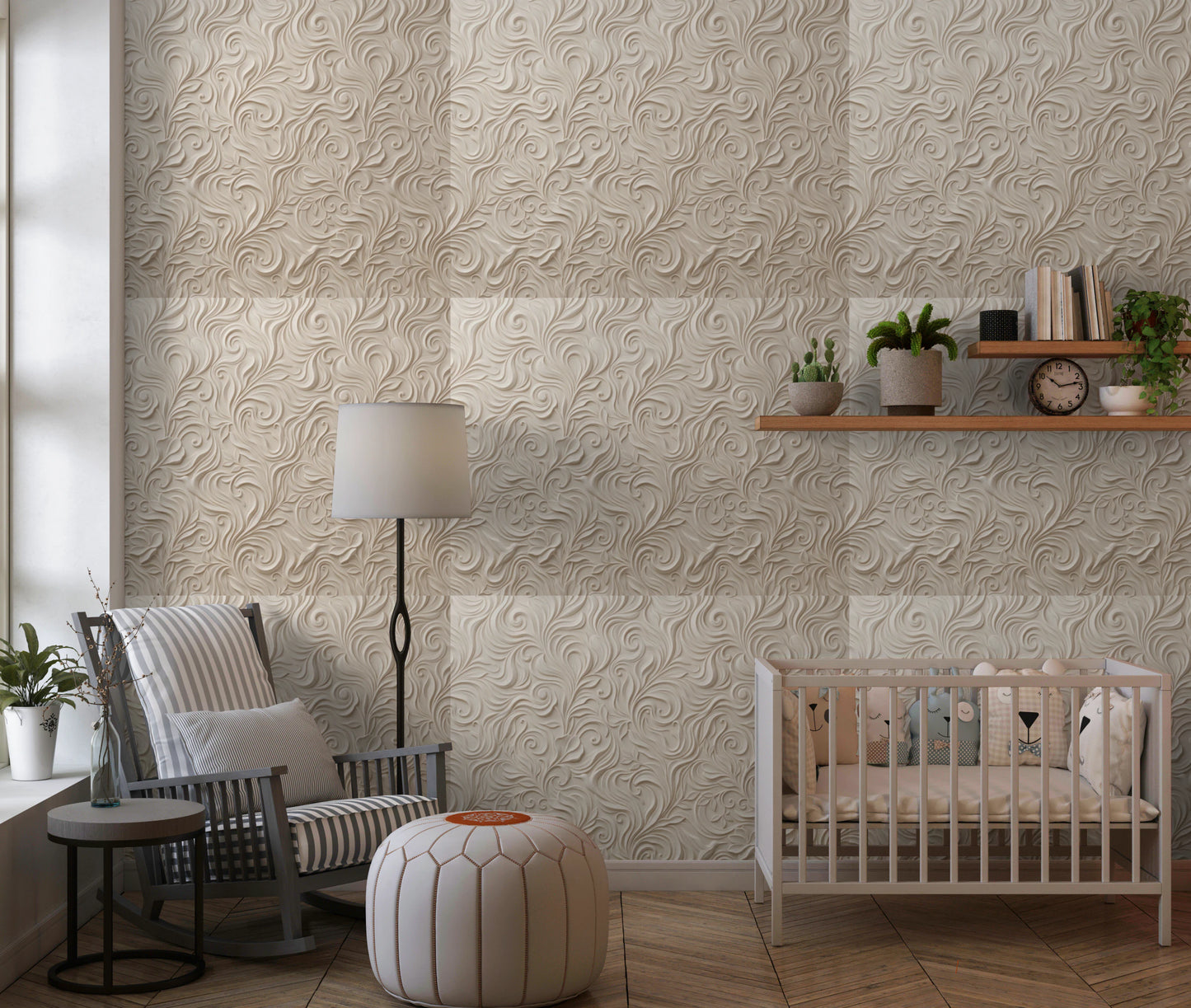 Elegant Cream Swirls Embossed Pattern Wallpaper Wallpaper⁠