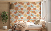Celestial Sun and Swirling Sea Boho Wallpaper Wallpaper⁠