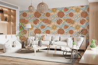 Celestial Sun and Swirling Sea Boho Wallpaper Wallpaper⁠