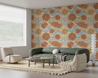 Celestial Sun and Swirling Sea Boho Wallpaper Wallpaper⁠