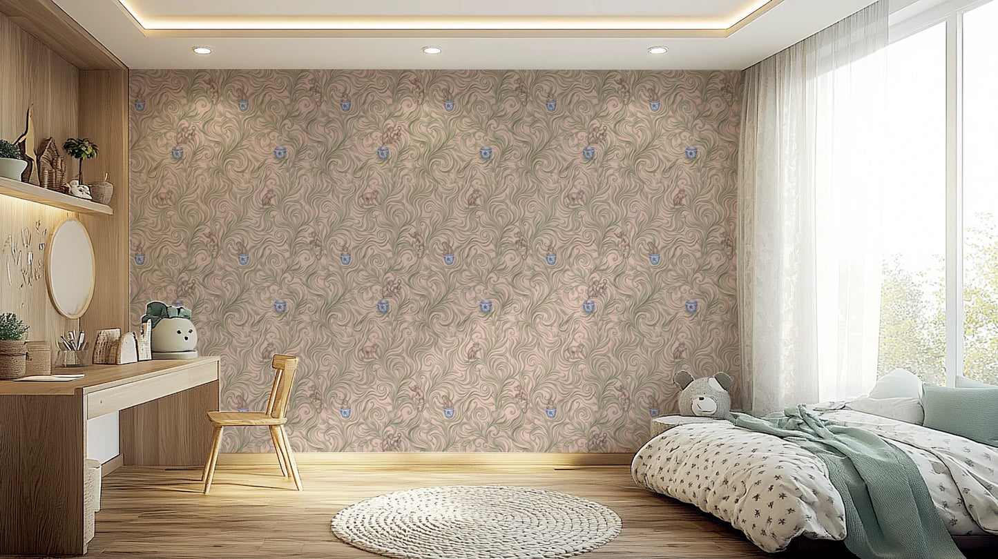 Whimsical Jungle Monkeys in Porcelain Garden Wallpaper⁠