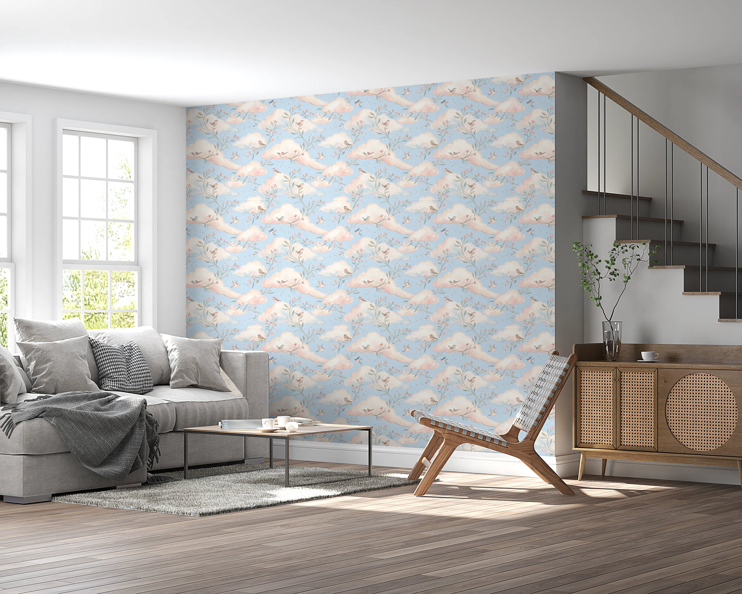 Soft Pastel Floral Bird Nursery Sky Wallpaper Wallpaper⁠