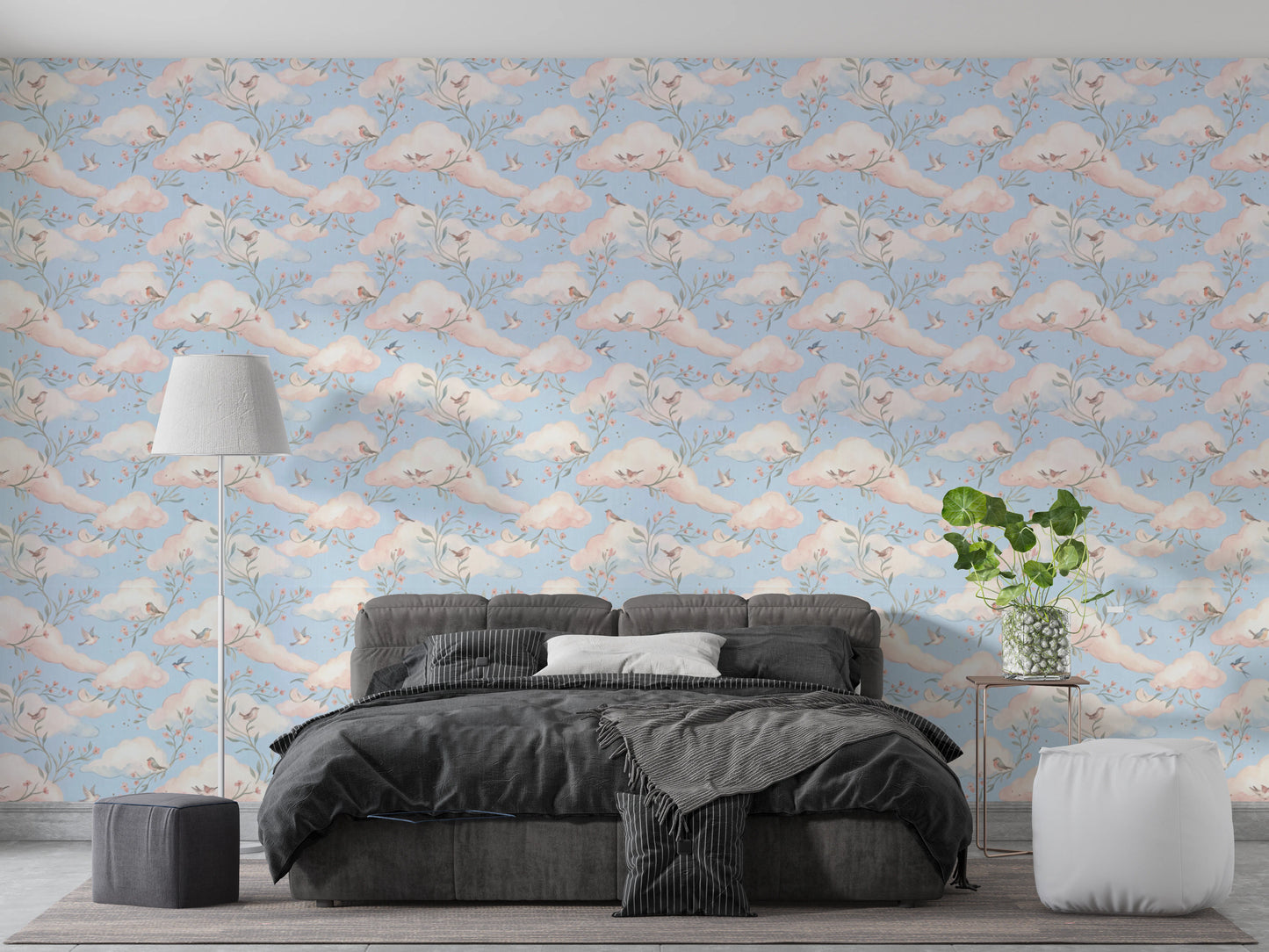 Soft Pastel Floral Bird Nursery Sky Wallpaper Wallpaper⁠