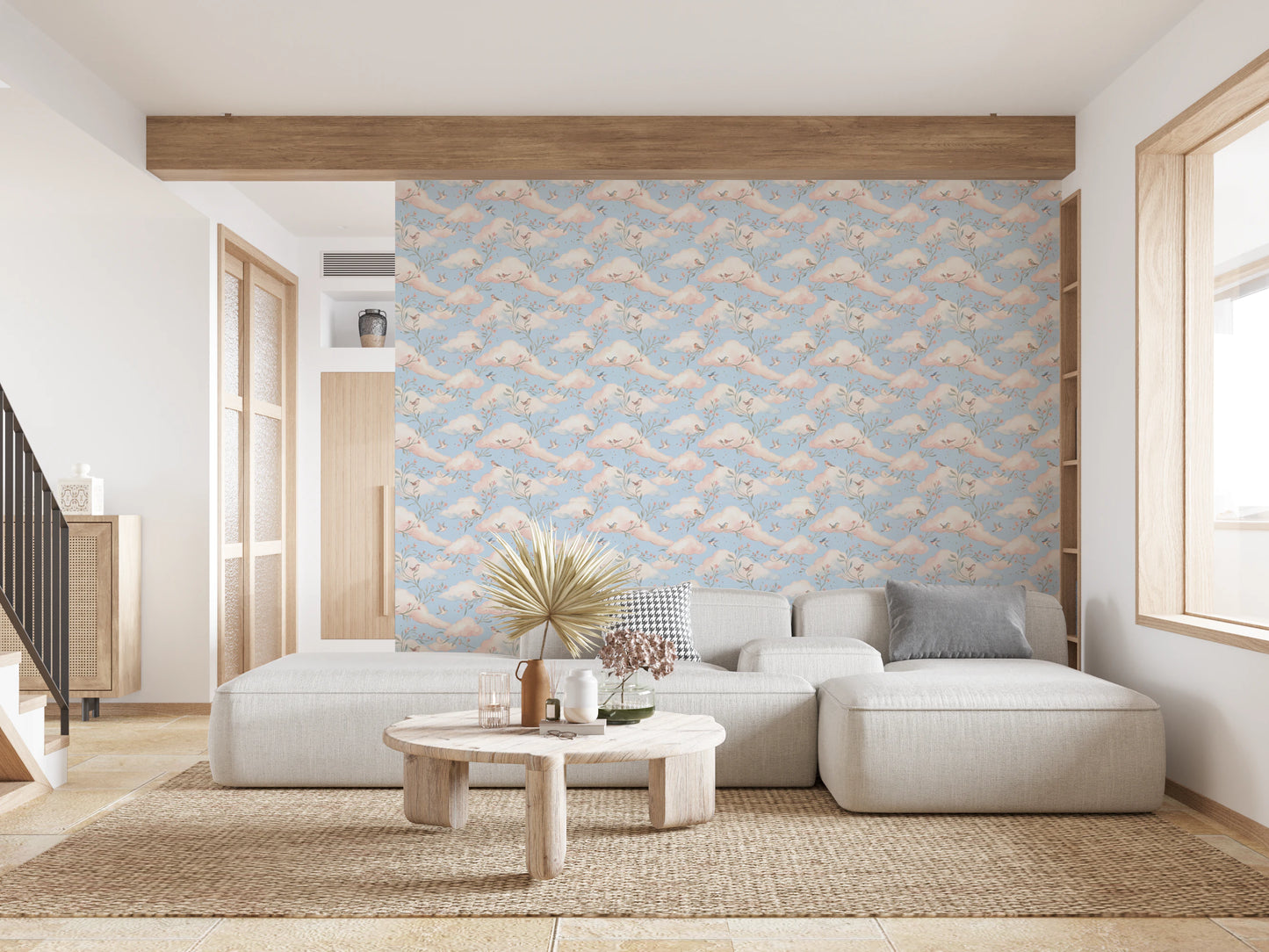Soft Pastel Floral Bird Nursery Sky Wallpaper Wallpaper⁠