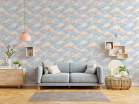 Soft Pastel Floral Bird Nursery Sky Wallpaper Wallpaper⁠