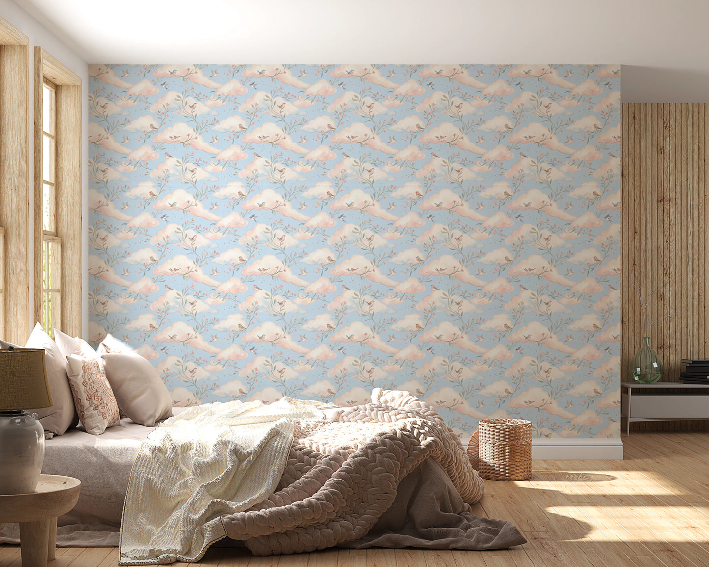 Soft Pastel Floral Bird Nursery Sky Wallpaper Wallpaper⁠