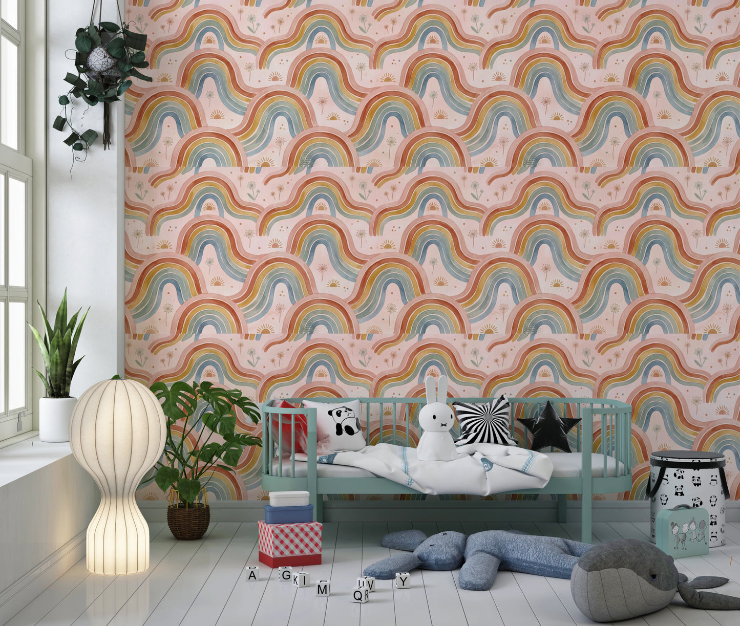 Arched Rainbows and Dandelion Garden Design Wallpaper⁠