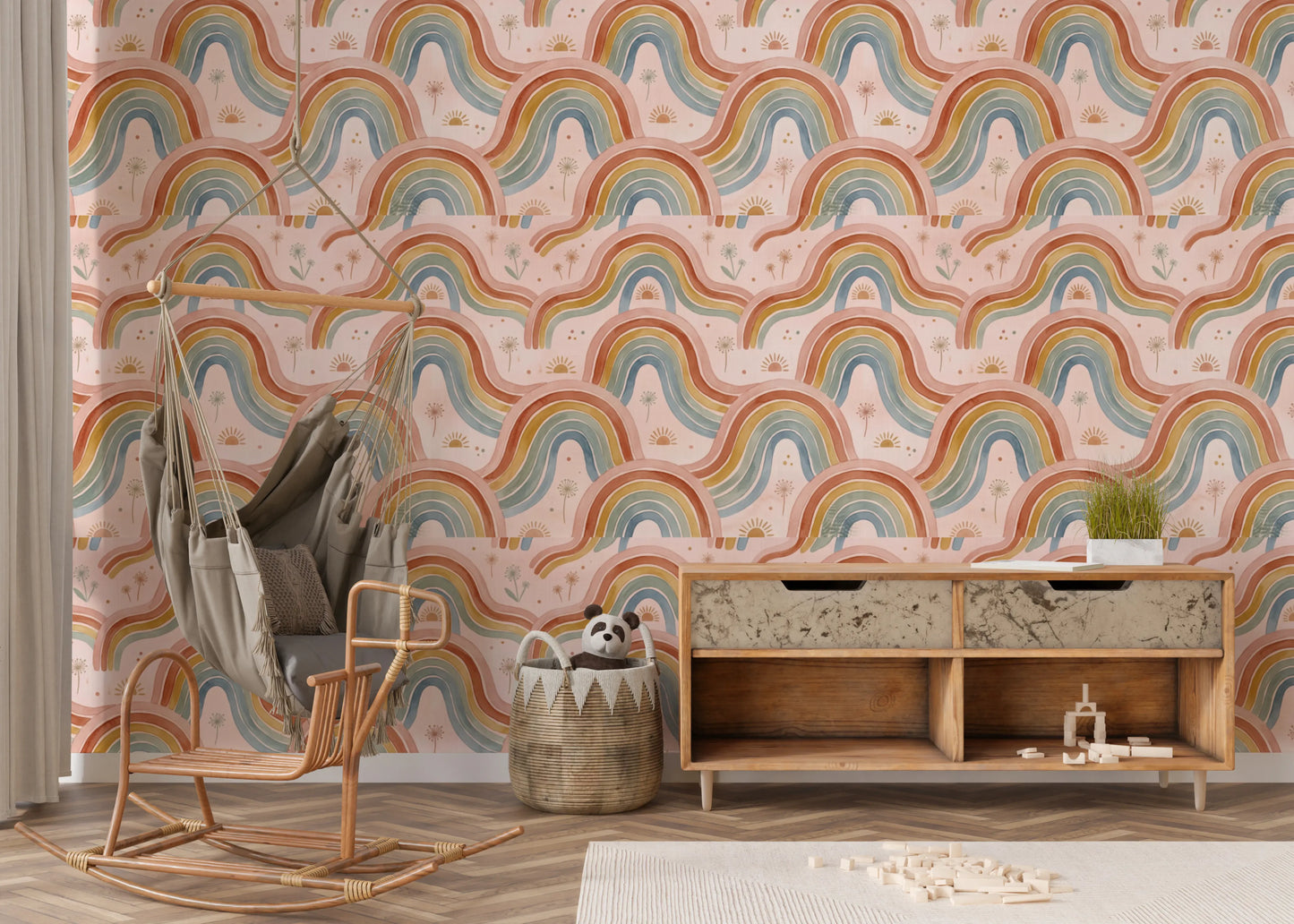 Arched Rainbows and Dandelion Garden Design Wallpaper⁠