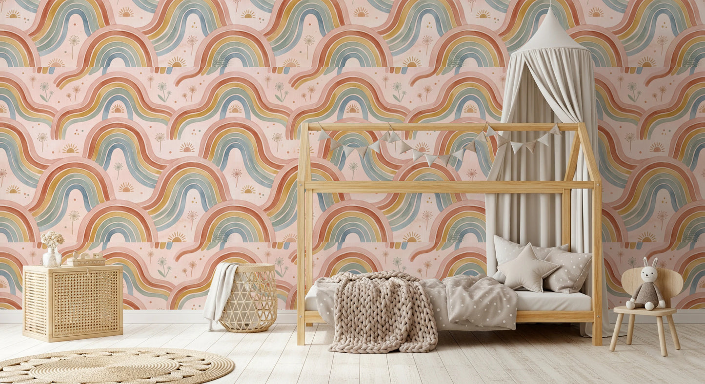 Arched Rainbows and Dandelion Garden Design Wallpaper⁠