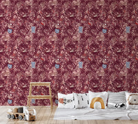 Enchanted Jungle Mermaid and Tiger Floral Tapestry Wallpaper⁠