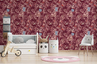 Enchanted Jungle Mermaid and Tiger Floral Tapestry Wallpaper⁠