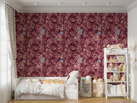Enchanted Jungle Mermaid and Tiger Floral Tapestry Wallpaper⁠