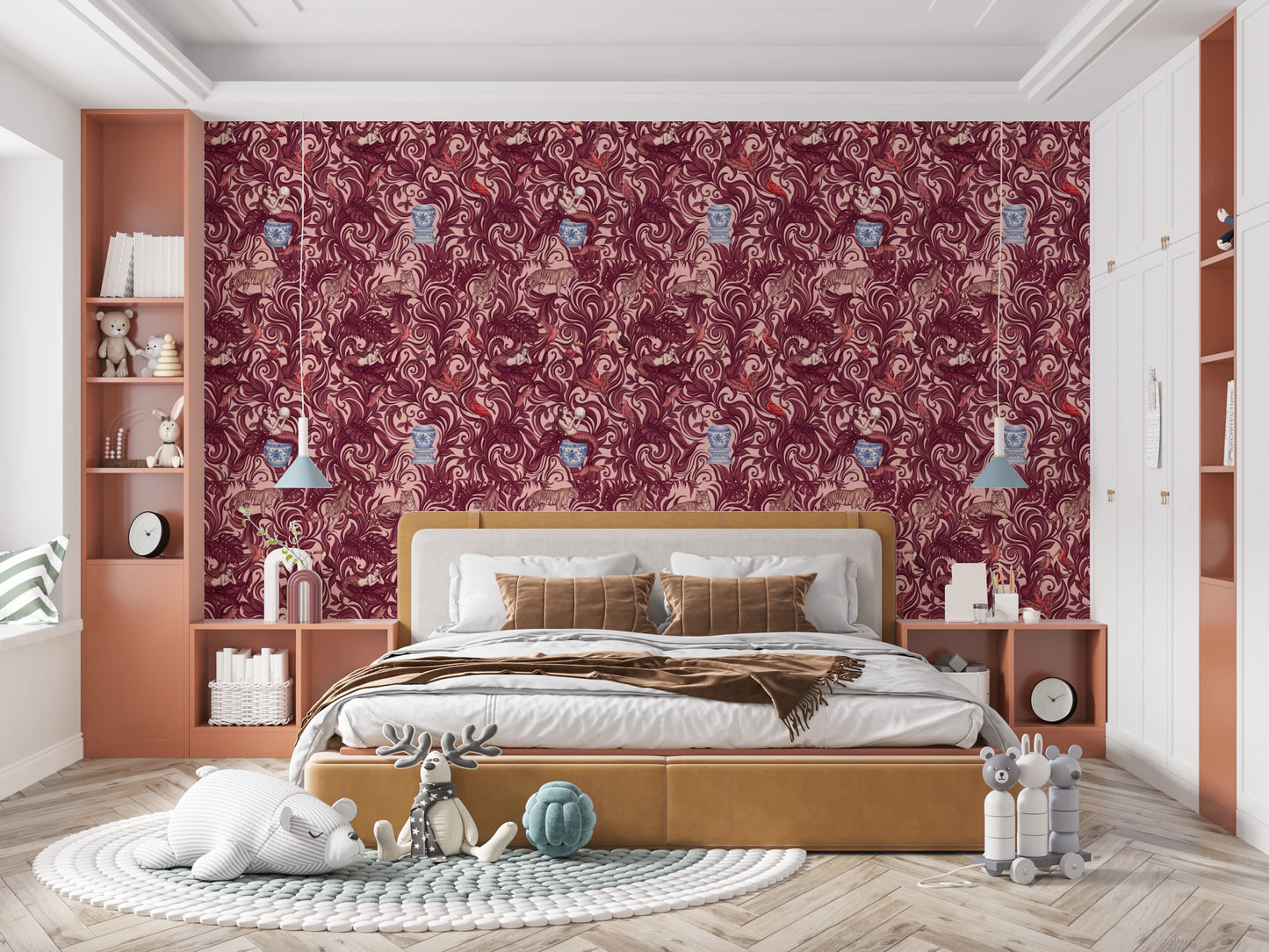Enchanted Jungle Mermaid and Tiger Floral Tapestry Wallpaper⁠