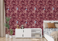 Enchanted Jungle Mermaid and Tiger Floral Tapestry Wallpaper⁠