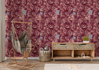 Enchanted Jungle Mermaid and Tiger Floral Tapestry Wallpaper⁠