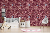 Enchanted Jungle Mermaid and Tiger Floral Tapestry Wallpaper⁠