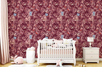 Enchanted Jungle Mermaid and Tiger Floral Tapestry Wallpaper⁠