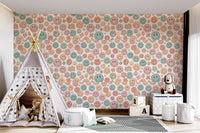Whimsical Happy Faces and Flower Patterned Decor Wallpaper⁠