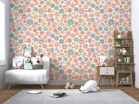 Whimsical Happy Faces and Flower Patterned Decor Wallpaper⁠
