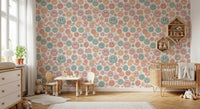 Whimsical Happy Faces and Flower Patterned Decor Wallpaper⁠