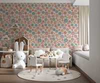 Whimsical Happy Faces and Flower Patterned Decor Wallpaper⁠