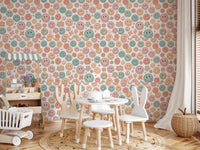 Whimsical Happy Faces and Flower Patterned Decor Wallpaper⁠